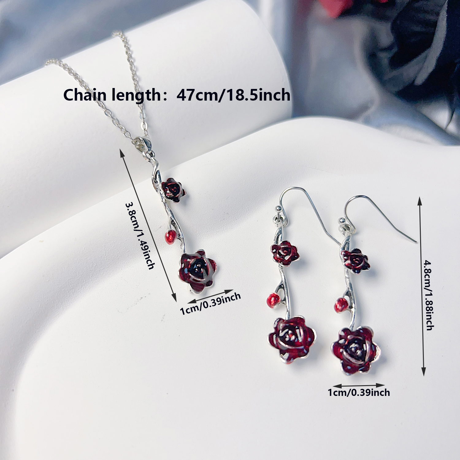 Elegant Vintage Style Heart Shape Rose Skull Metal Silver Plated Unisex Earrings Necklace display picture 2