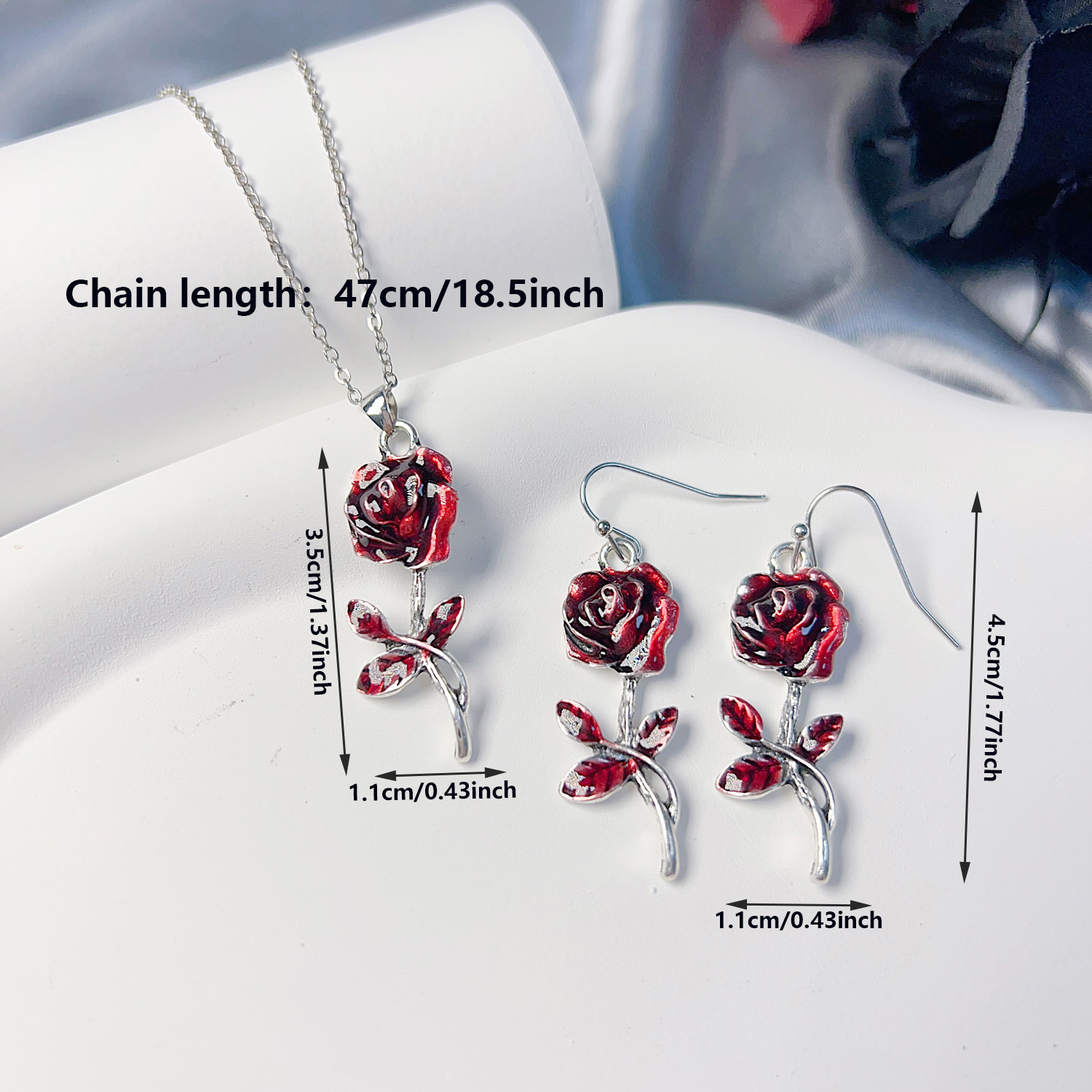 Elegant Vintage Style Heart Shape Rose Skull Metal Silver Plated Unisex Earrings Necklace display picture 10