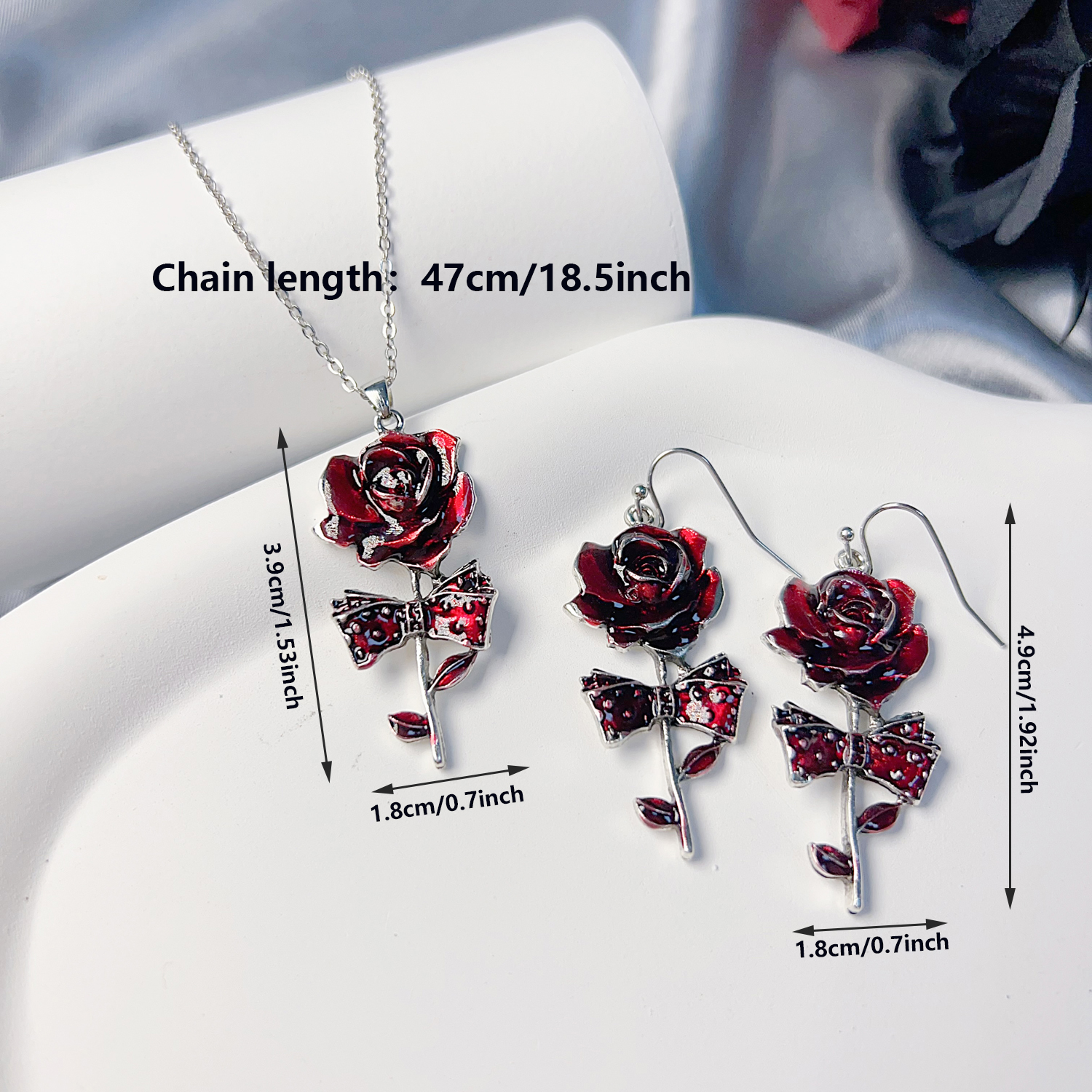 Elegant Vintage Style Heart Shape Rose Skull Metal Silver Plated Unisex Earrings Necklace display picture 13
