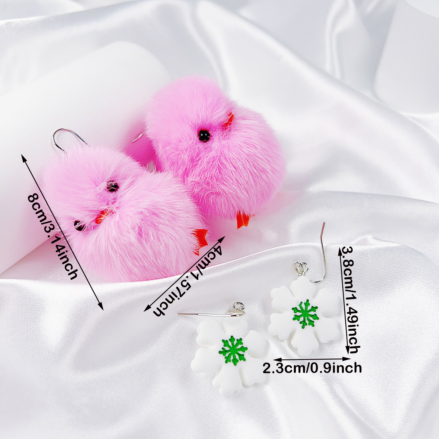 2 Pairs Cute Simple Style Animal Snowflake Imitation Fur Drop Earrings display picture 3