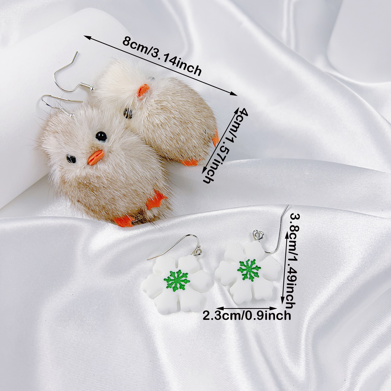 2 Pairs Cute Simple Style Animal Snowflake Imitation Fur Drop Earrings display picture 6