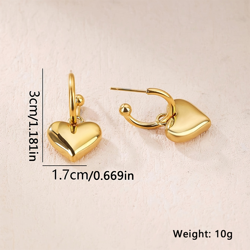 1 Pair French Style Simple Style Heart Shape Stainless Steel 18K Gold Plated Drop Earrings display picture 6