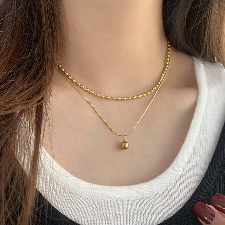 Simple Style Commute Ball Titanium Steel Polishing Plating Gold Plated Double Layer Necklaces display picture 1