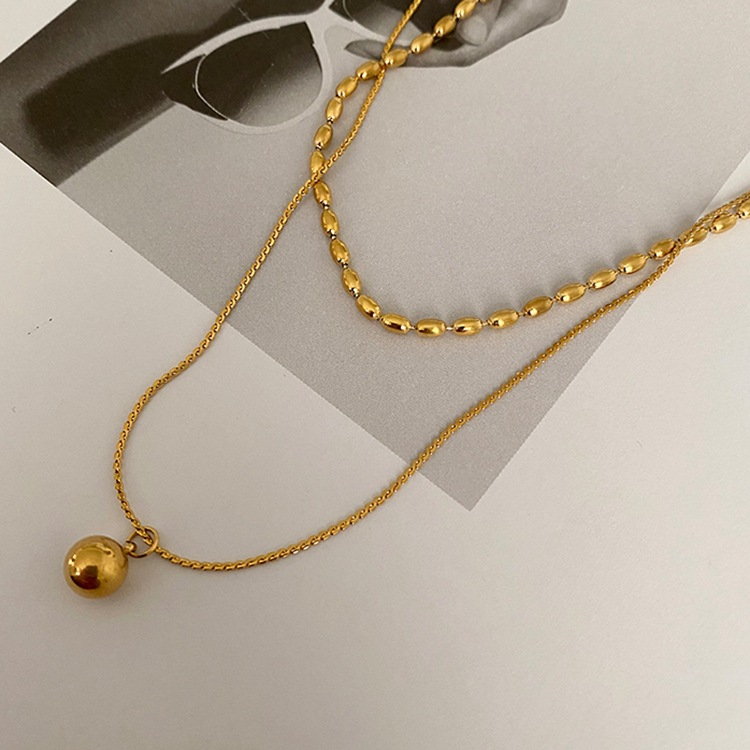 Einfacher Stil Pendeln Ball Titan Stahl Polieren Überzug Vergoldet Doppellagige Halsketten display picture 2