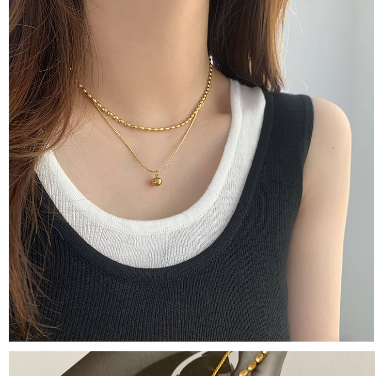 Simple Style Commute Ball Titanium Steel Polishing Plating Gold Plated Double Layer Necklaces display picture 3