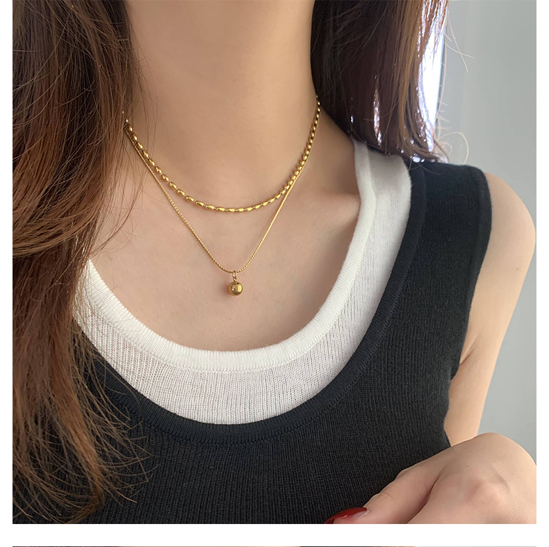 Simple Style Commute Ball Titanium Steel Polishing Plating Gold Plated Double Layer Necklaces display picture 4
