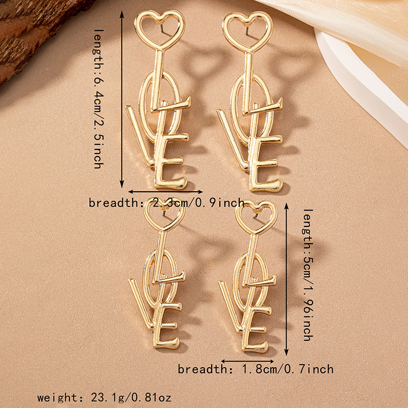 1 Pair Romantic Letter Heart Shape Plating Alloy Ferroalloy 14k Gold Plated Drop Earrings display picture 3
