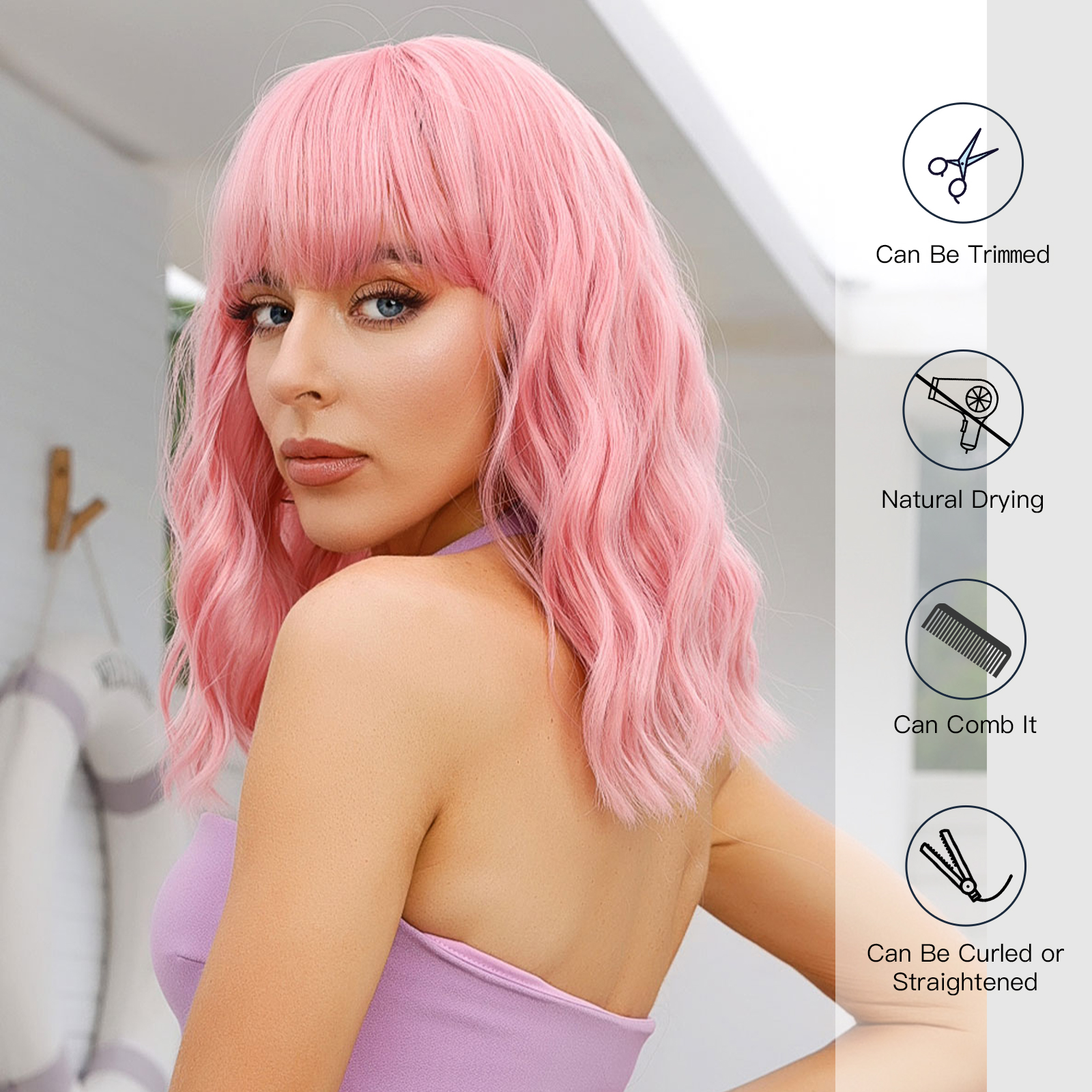 Women's Sweet Brown Pink Casual Holiday Chemical Fiber Bangs Short Curly Hair Wig Net display picture 1
