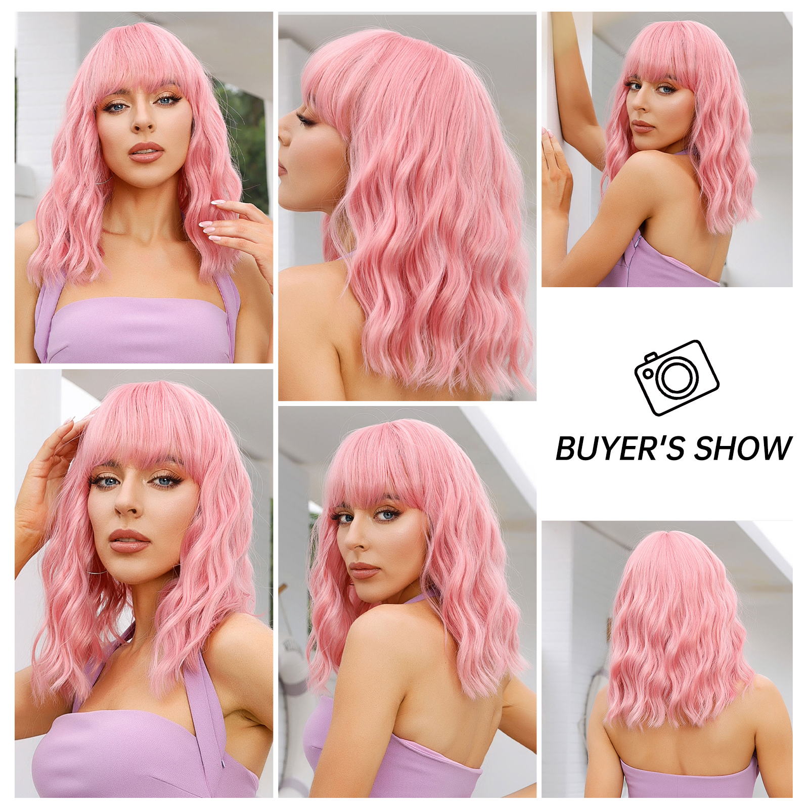 Women's Sweet Brown Pink Casual Holiday Chemical Fiber Bangs Short Curly Hair Wig Net display picture 4