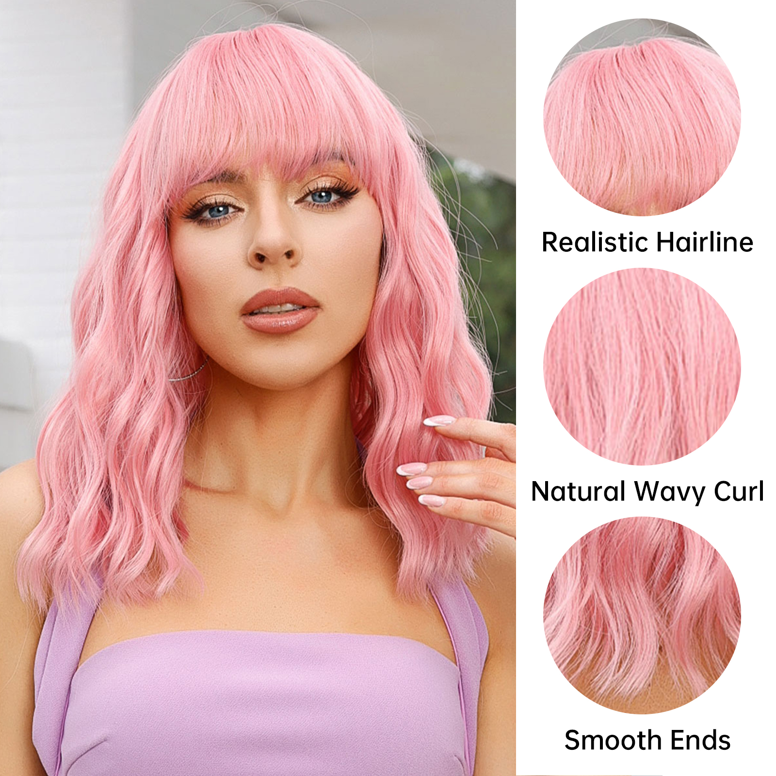 Women's Sweet Brown Pink Casual Holiday Chemical Fiber Bangs Short Curly Hair Wig Net display picture 3