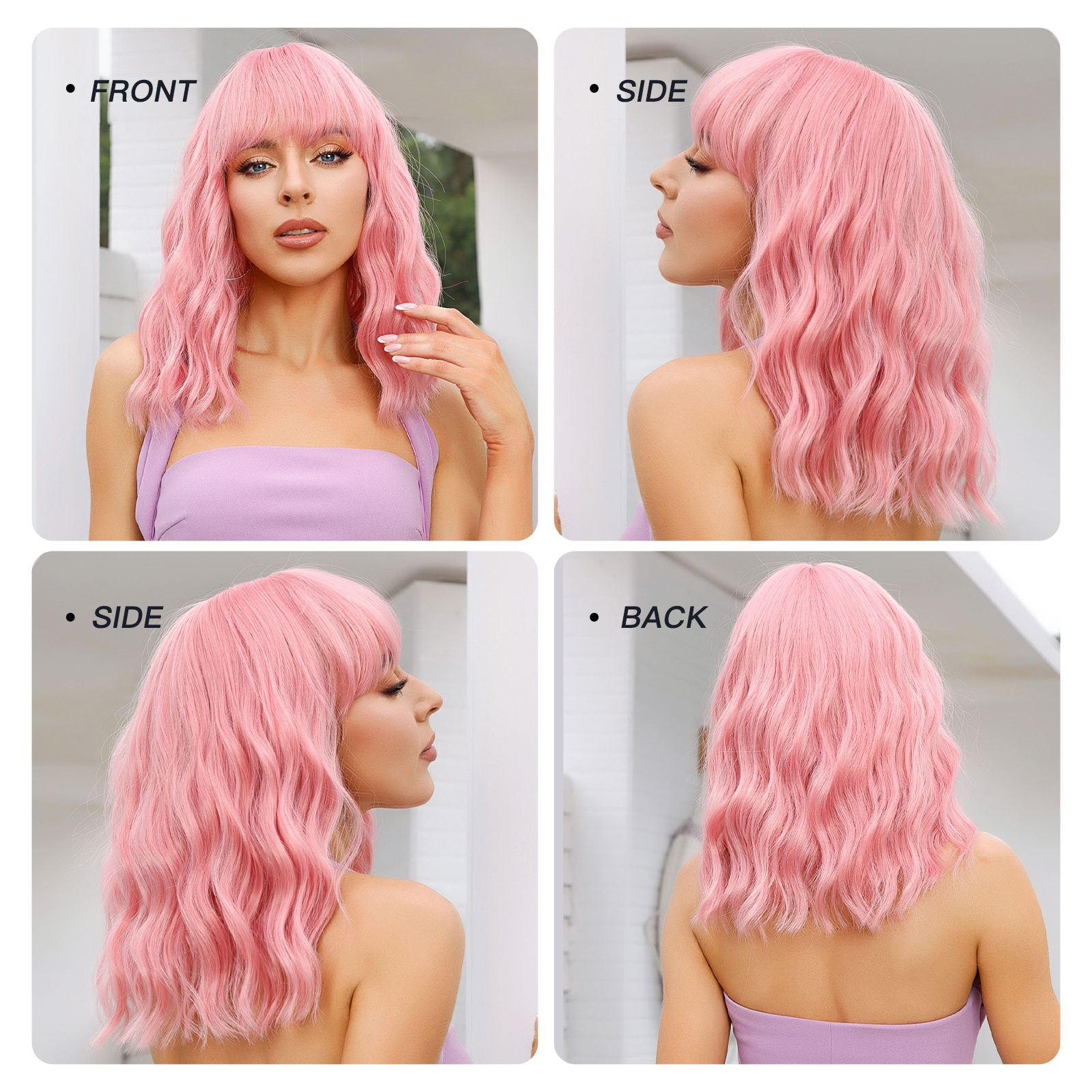 Women's Sweet Brown Pink Casual Holiday Chemical Fiber Bangs Short Curly Hair Wig Net display picture 5