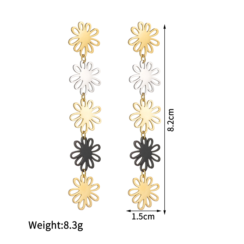 1 Paar Einfacher Stil Blume Überzug Aushöhlen Rostfreier Stahl Titan Stahl 18 Karat Vergoldet Tropfenohrringe display picture 1