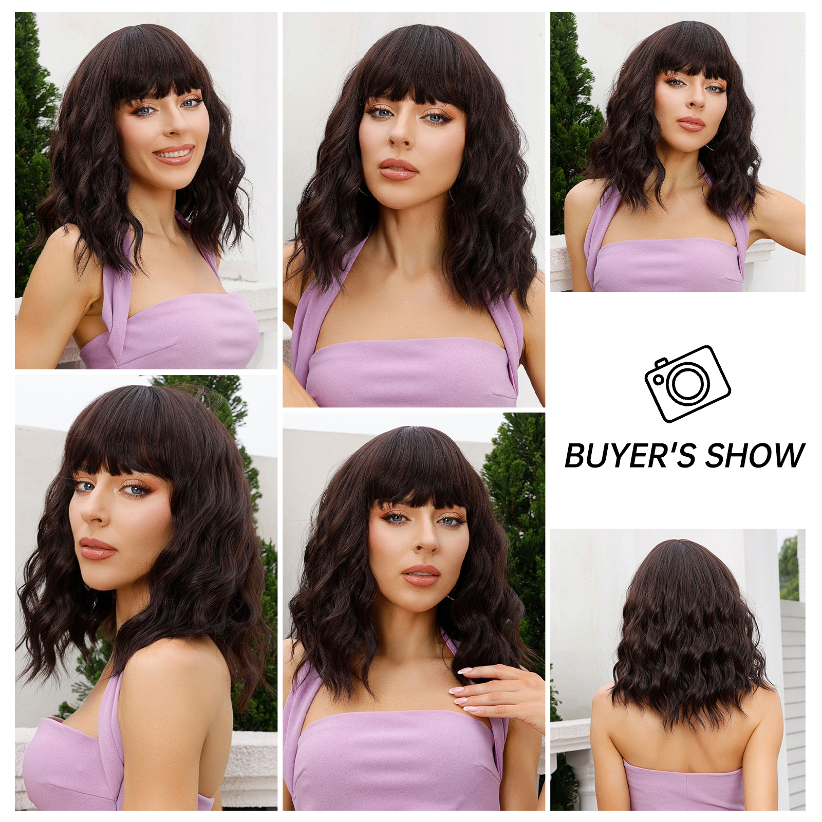 Women's Sweet Brown Pink Casual Holiday Chemical Fiber Bangs Short Curly Hair Wig Net display picture 6