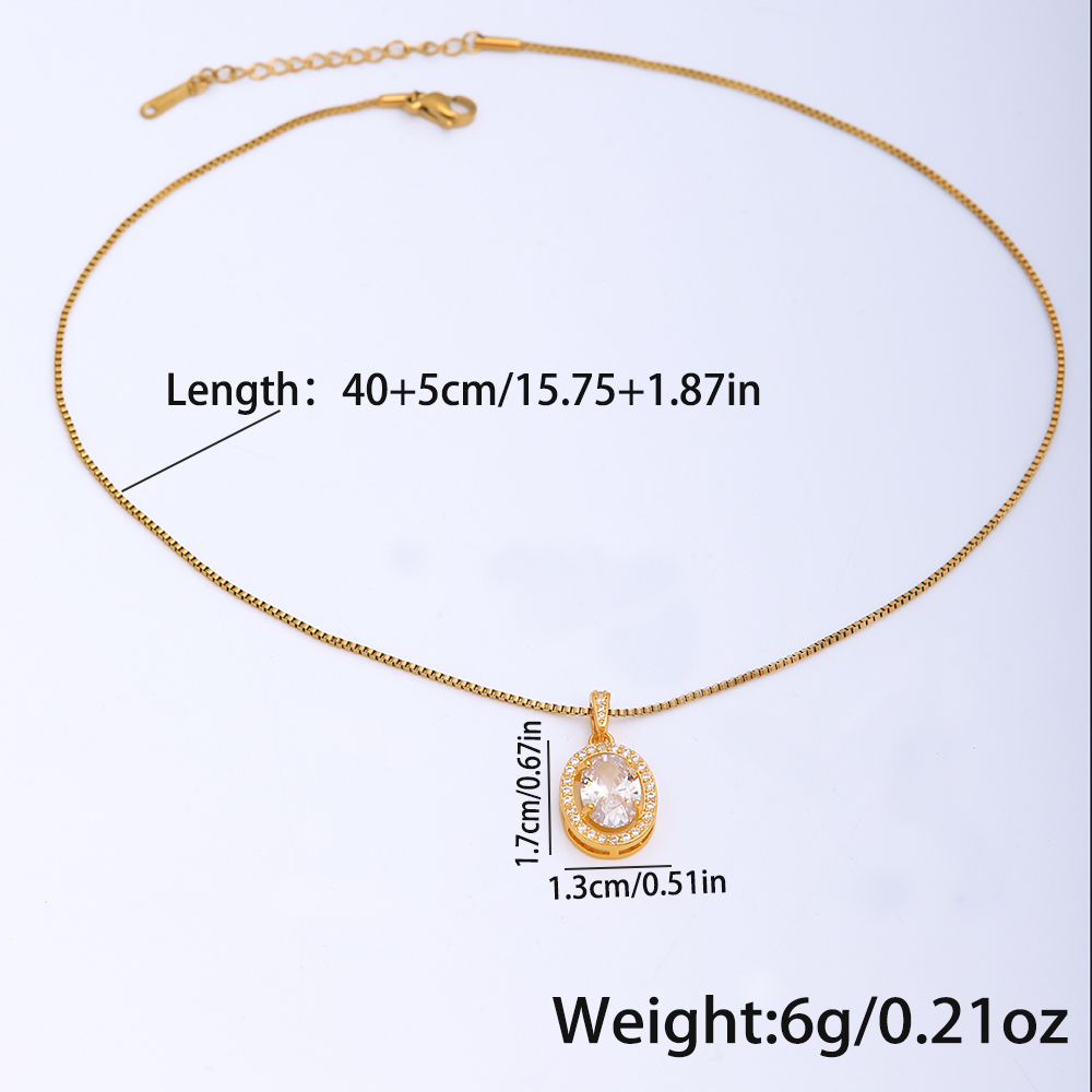 Simple Style Round Oval Stainless Steel Copper Plating Inlay Zircon 18k Gold Plated Pendant Necklace display picture 7