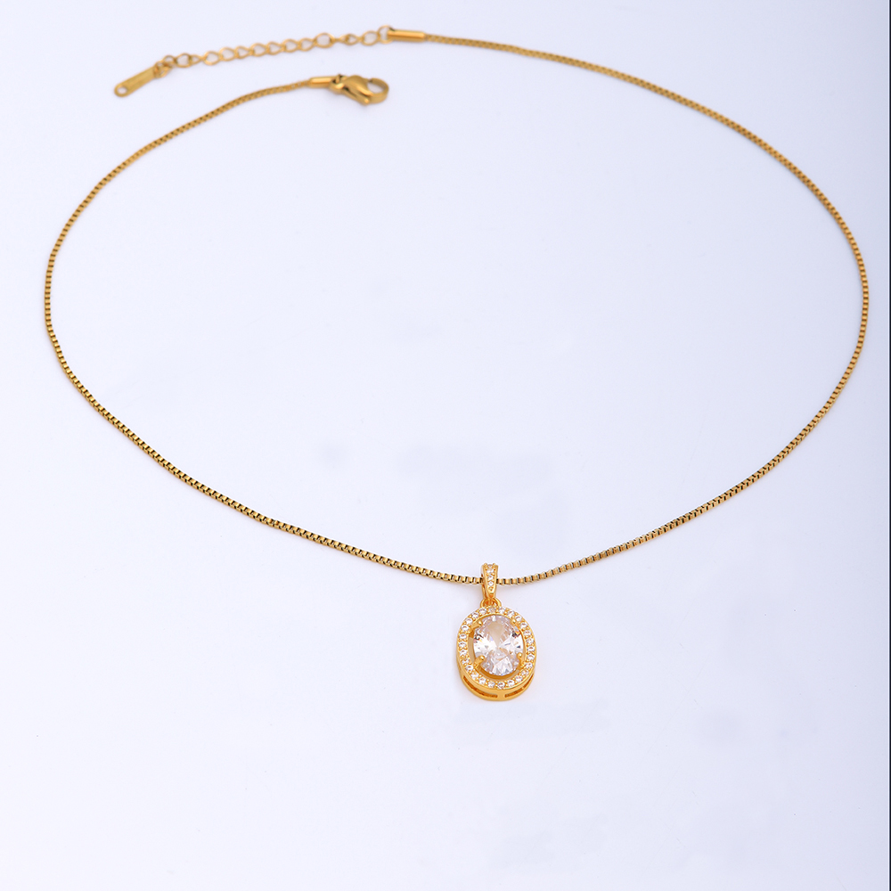 Style Simple Rond Ovale Acier Inoxydable Le Cuivre Placage Incruster Zircon Plaqué Or 18k Pendentif display picture 5