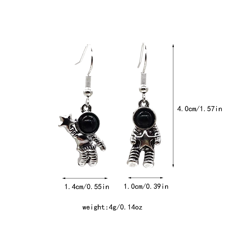 1 Pair Vintage Style Astronaut Star Plating Inlay Alloy Acrylic Silver Plated Drop Earrings display picture 1