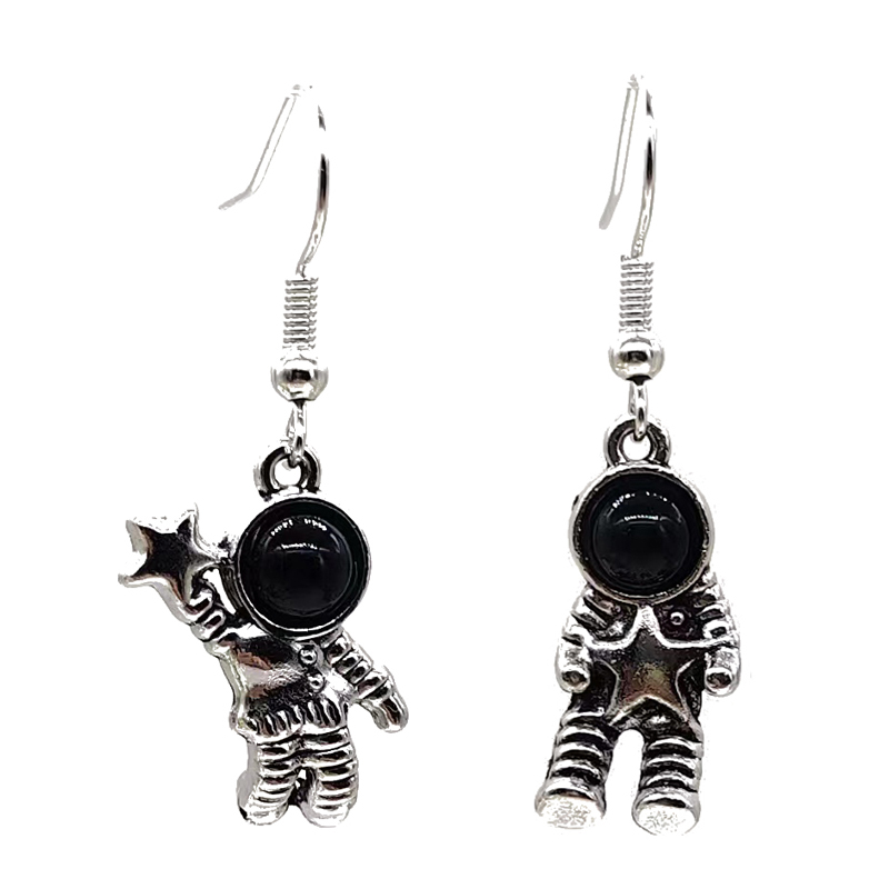 1 Pair Vintage Style Astronaut Star Plating Inlay Alloy Acrylic Silver Plated Drop Earrings display picture 2