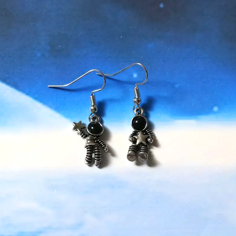 1 Pair Vintage Style Astronaut Star Plating Inlay Alloy Acrylic Silver Plated Drop Earrings display picture 7