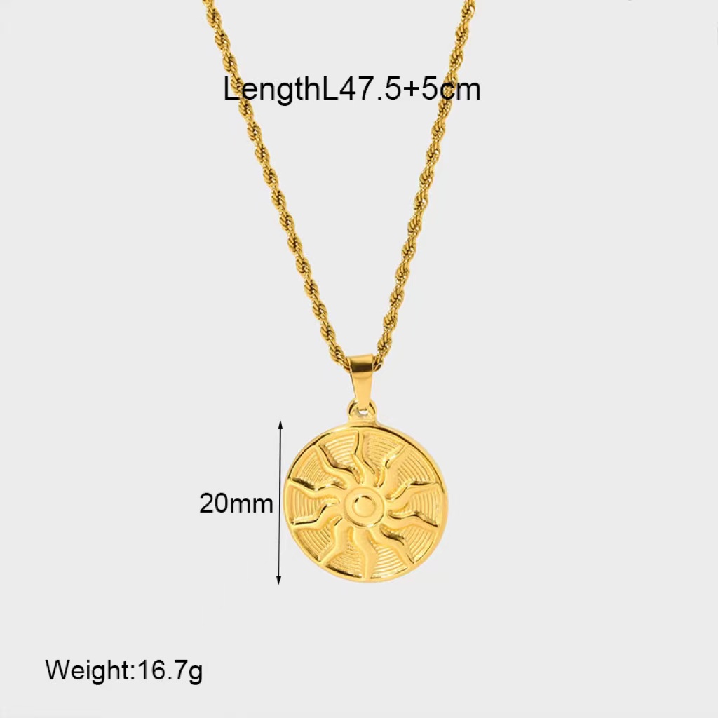 Acero Inoxidable 304 Chapados en oro de 18k Estilo Simple Enchapado Sol Collar Colgante display picture 5