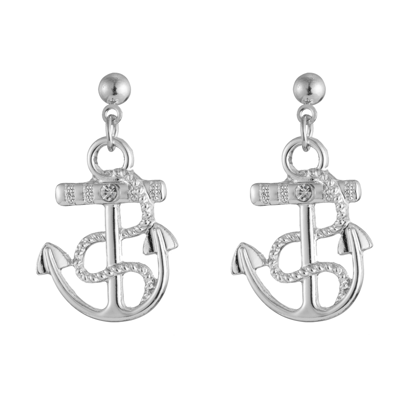 1 Pair Marine Style Rudder Anchor Plating Inlay Alloy Rhinestones Gold Plated Silver Plated Drop Earrings display picture 2
