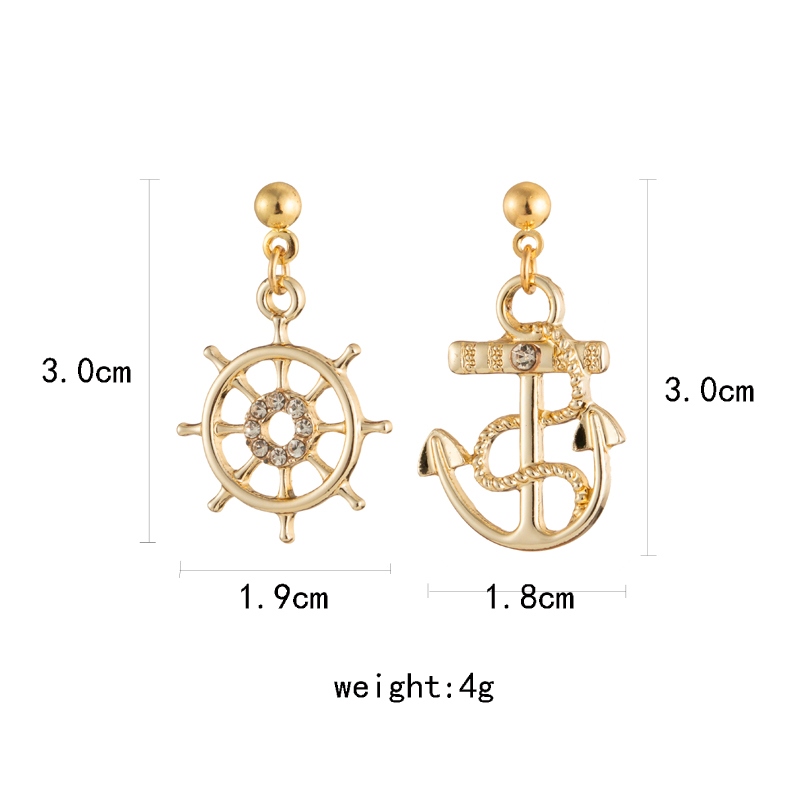 1 Pair Marine Style Rudder Anchor Plating Inlay Alloy Rhinestones Gold Plated Silver Plated Drop Earrings display picture 1