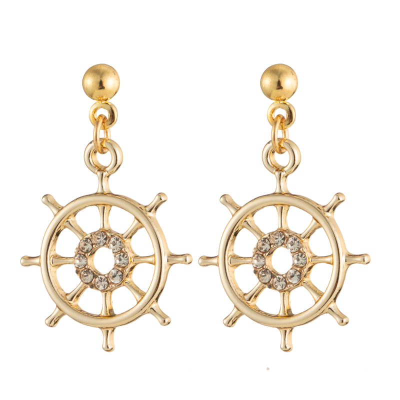 1 Pair Marine Style Rudder Anchor Plating Inlay Alloy Rhinestones Gold Plated Silver Plated Drop Earrings display picture 6