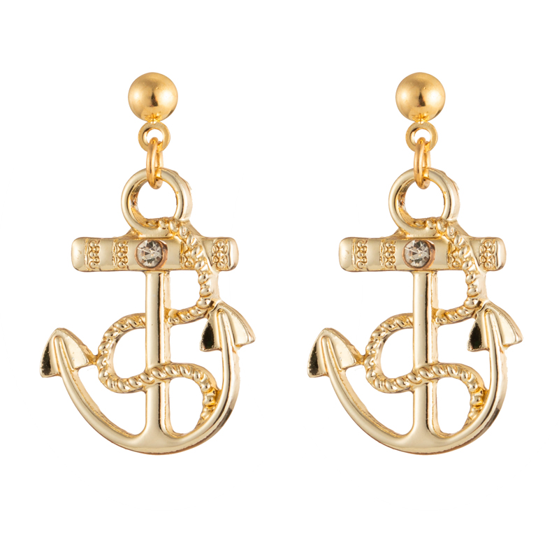 1 Pair Marine Style Rudder Anchor Plating Inlay Alloy Rhinestones Gold Plated Silver Plated Drop Earrings display picture 8
