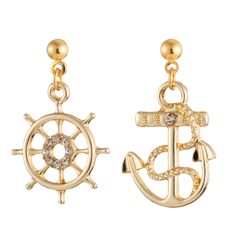 1 Pair Marine Style Rudder Anchor Plating Inlay Alloy Rhinestones Gold Plated Silver Plated Drop Earrings display picture 5