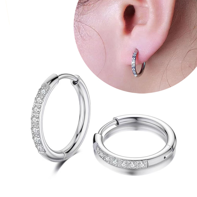 1 Piece Elegant Solid Color Inlay 304 Stainless Steel Zircon Hoop Earrings display picture 1