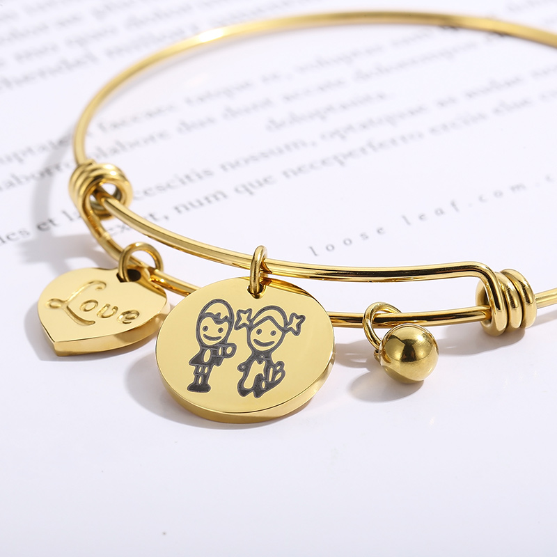 Simple Style Cartoon Character Letter Heart Shape Titanium Steel 18K Gold Plated Bangle In Bulk display picture 2
