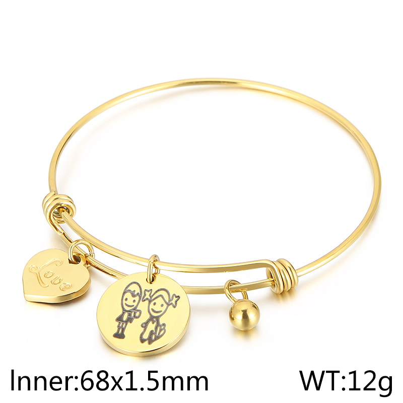 Simple Style Cartoon Character Letter Heart Shape Titanium Steel 18K Gold Plated Bangle In Bulk display picture 11