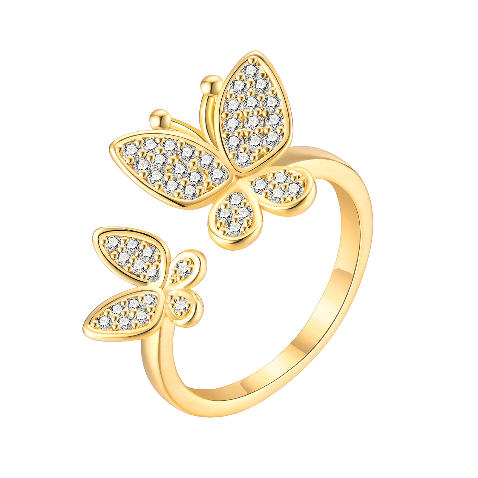 Copper 18K Gold Plated IG Style Shiny Butterfly Zircon Open Rings display picture 7