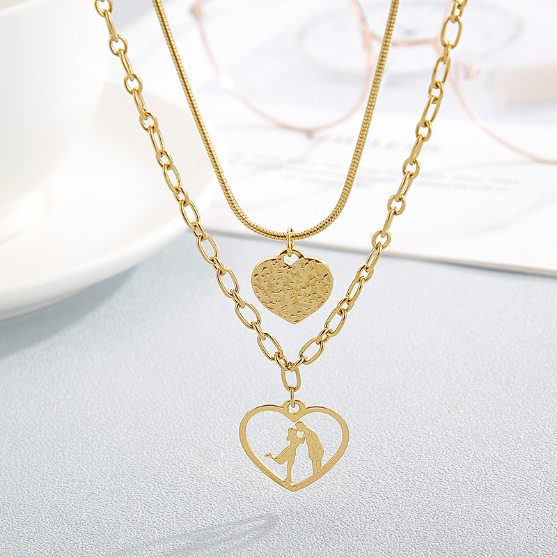 Titanium Steel 18K Gold Plated Simple Style Korean Style Hollow Out Heart Shape Double Layer Necklaces display picture 6