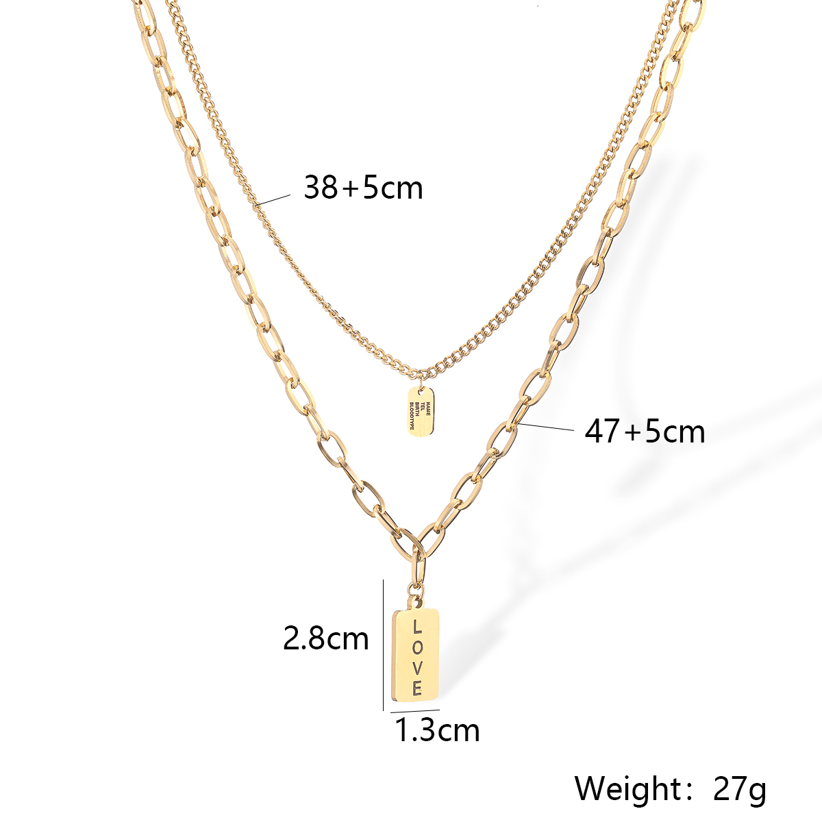 304 Stainless Steel 18K Gold Plated Simple Style Commute Plating Letter Double Layer Necklaces Pendant Necklace display picture 2
