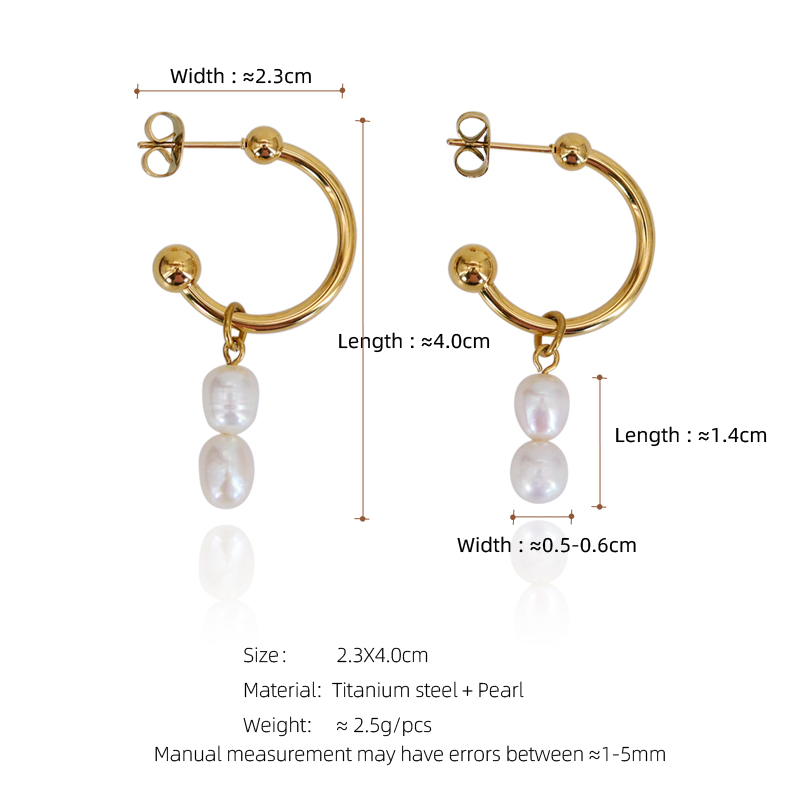 1 Pair Simple Style Geometric 304 Stainless Steel Freshwater Pearl Freshwater Pearl 18K Gold Plated Drop Earrings display picture 1