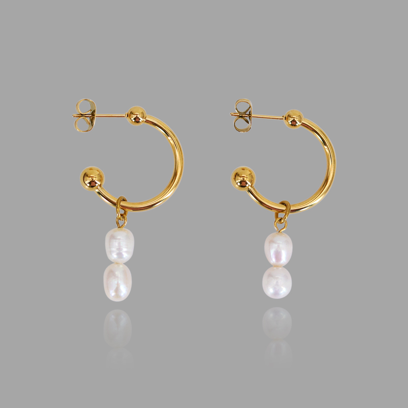 1 Pair Simple Style Geometric 304 Stainless Steel Freshwater Pearl Freshwater Pearl 18K Gold Plated Drop Earrings display picture 7