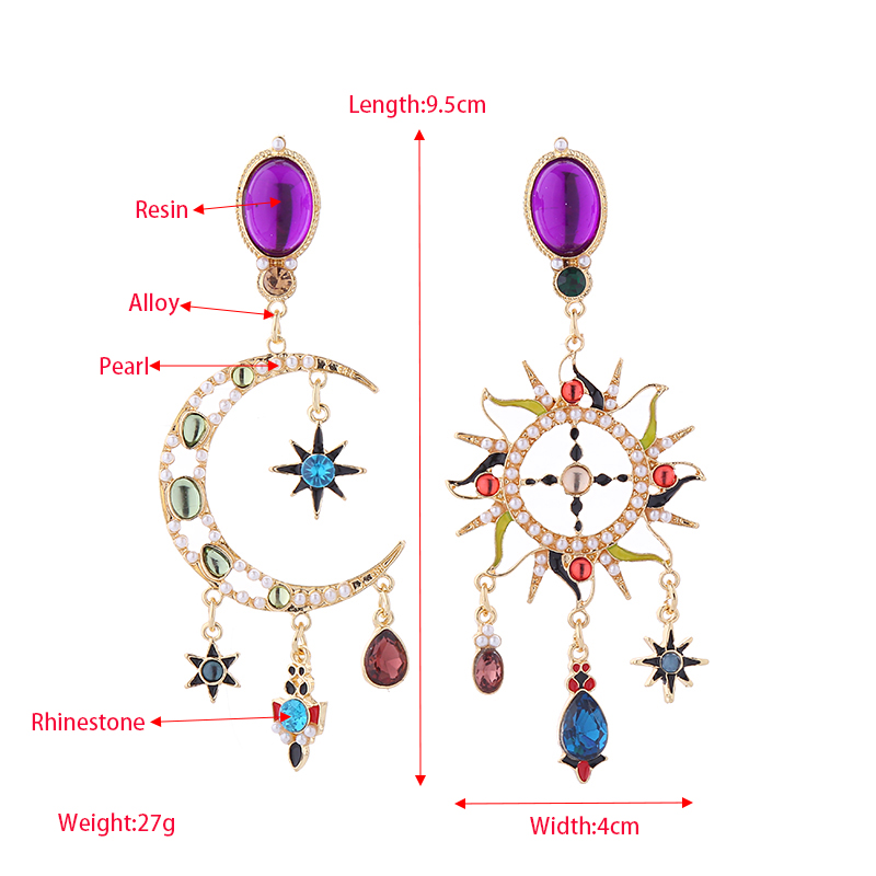 1 Pair Elegant Luxurious Sun Moon Plating Inlay Alloy Artificial Pearls Resin Rhinestones Gold Plated Drop Earrings display picture 1