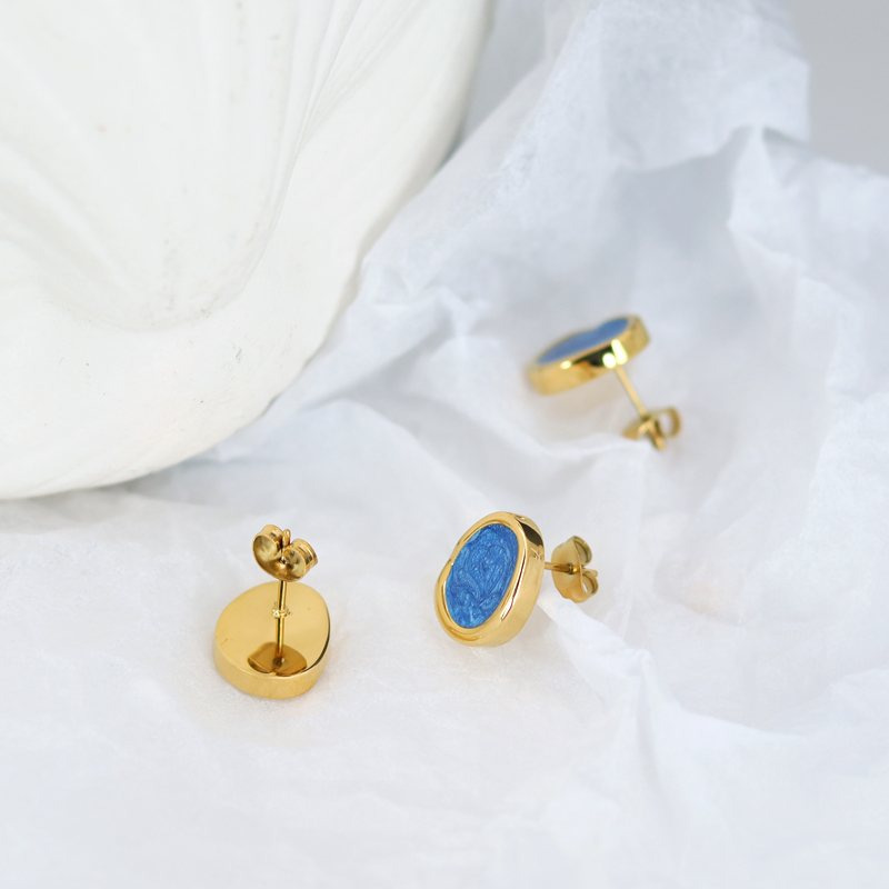 1 Pair Casual Simple Style Oval Enamel 304 Stainless Steel 18K Gold Plated Ear Studs display picture 3