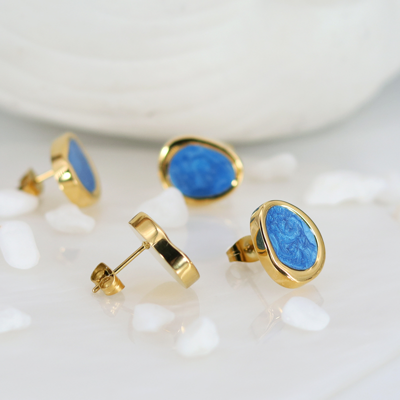 1 Pair Casual Simple Style Oval Enamel 304 Stainless Steel 18K Gold Plated Ear Studs display picture 7