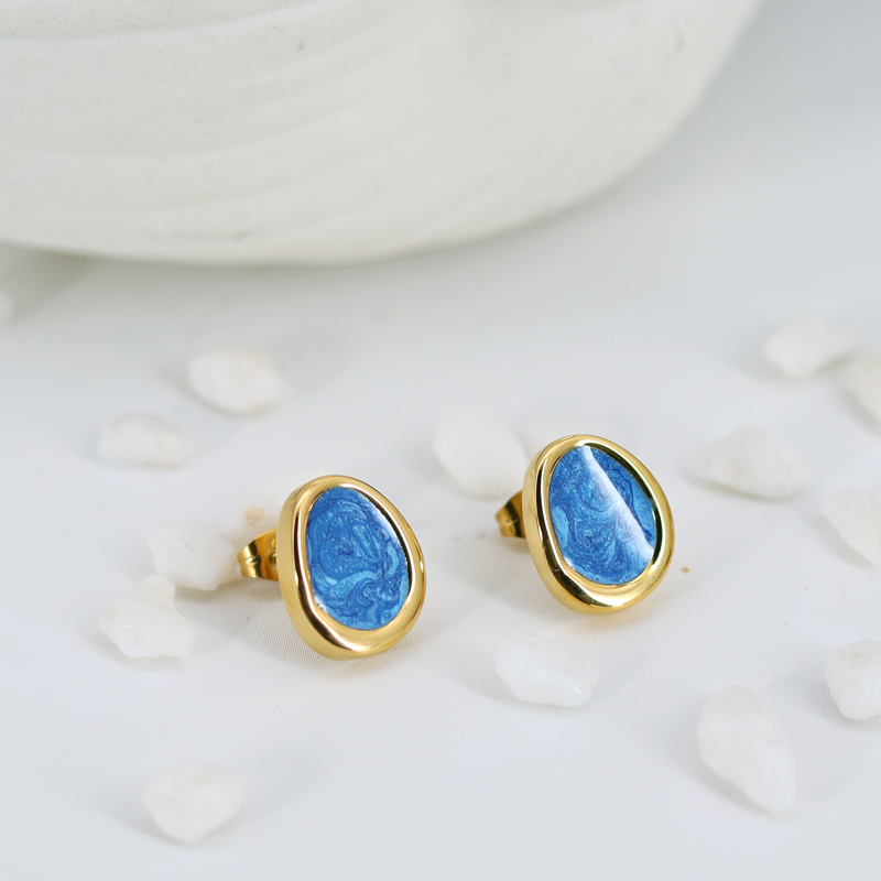 1 Pair Casual Simple Style Oval Enamel 304 Stainless Steel 18K Gold Plated Ear Studs display picture 5