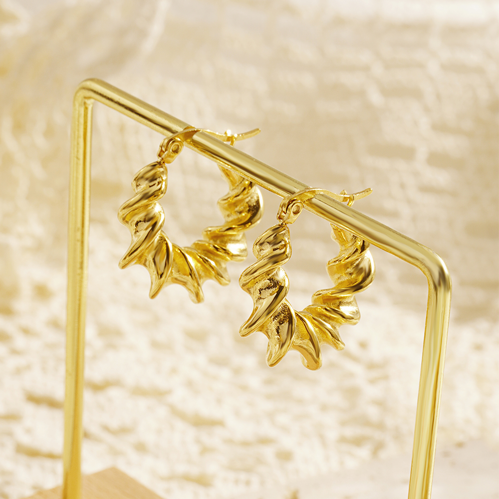 1 Pair Vintage Style Spiral 304 Stainless Steel 18K Gold Plated Hoop Earrings display picture 1