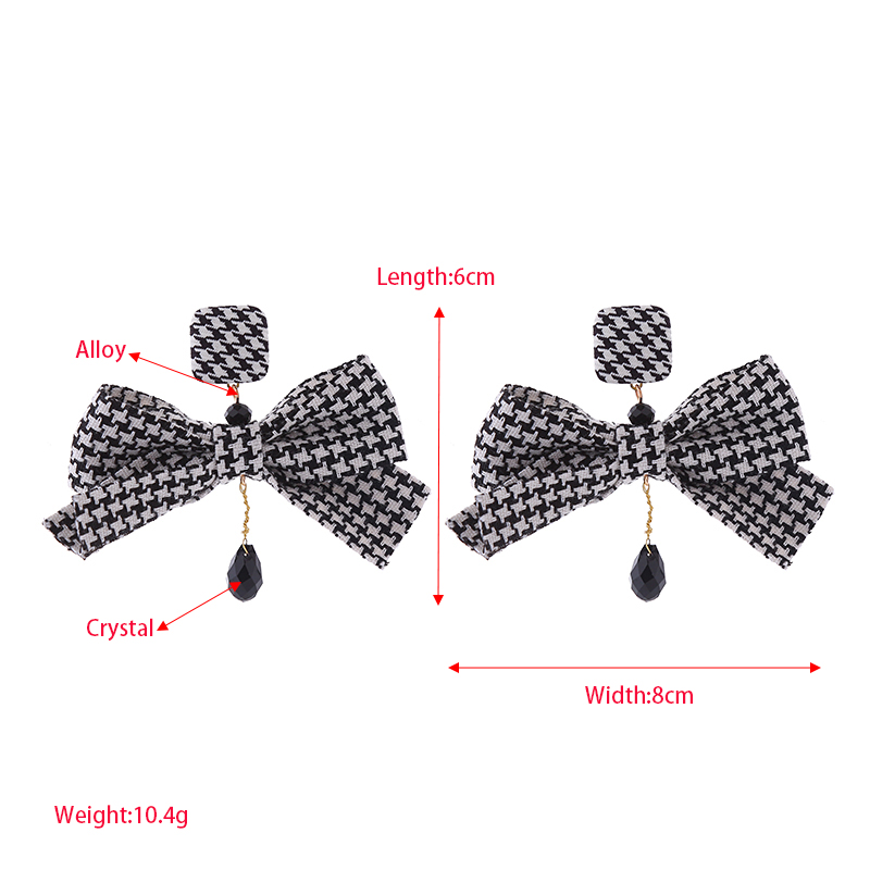 1 Pair Elegant Classic Style Houndstooth Bow Knot Inlay Alloy Cloth Artificial Crystal Gold Plated Drop Earrings display picture 1