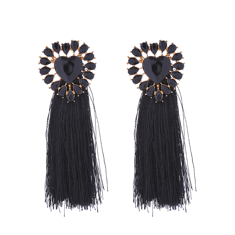 1 Pair Ig Style Bohemian Tassel Heart Shape Inlay Alloy Glass Gold Plated Drop Earrings display picture 5