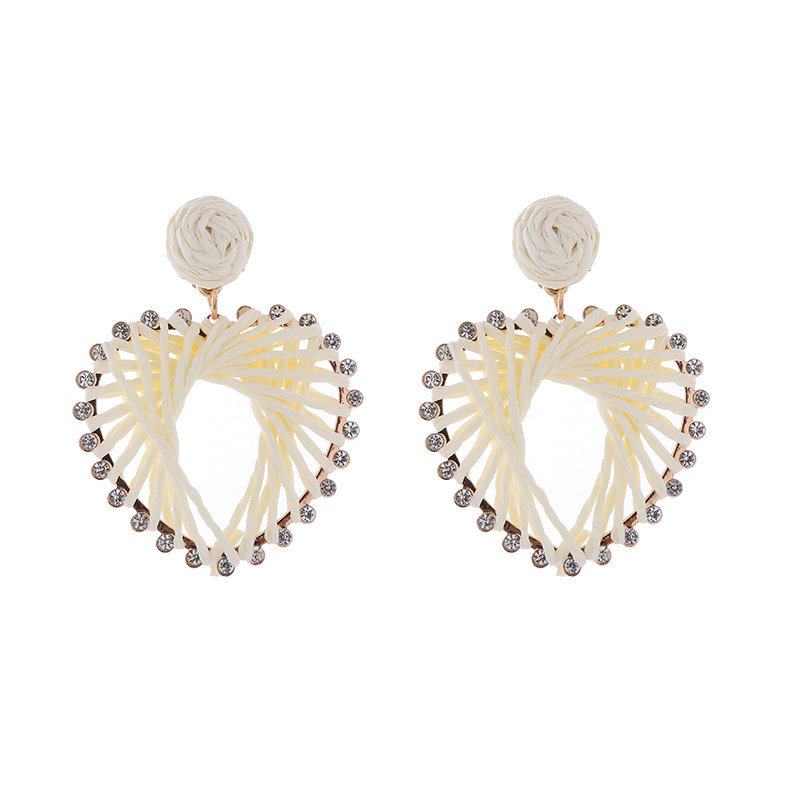 1 Paire Élégant Sucré Forme De Cœur Incruster Alliage Raphia Strass Plaqué Or Boucles D'oreilles display picture 6