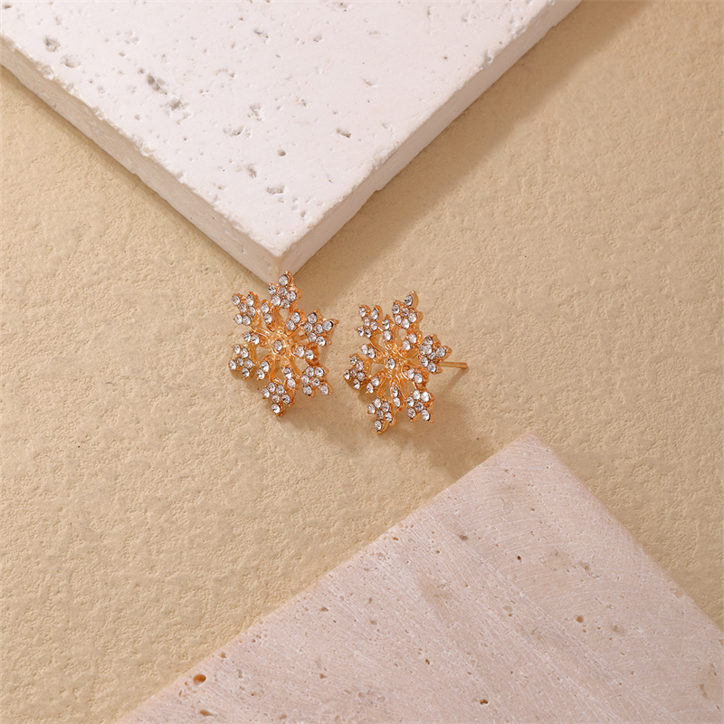 Casual Simple Style Classic Style Snowflake K Gold Plated Rhinestones Copper Wholesale Earrings Necklace Jewelry Set display picture 6