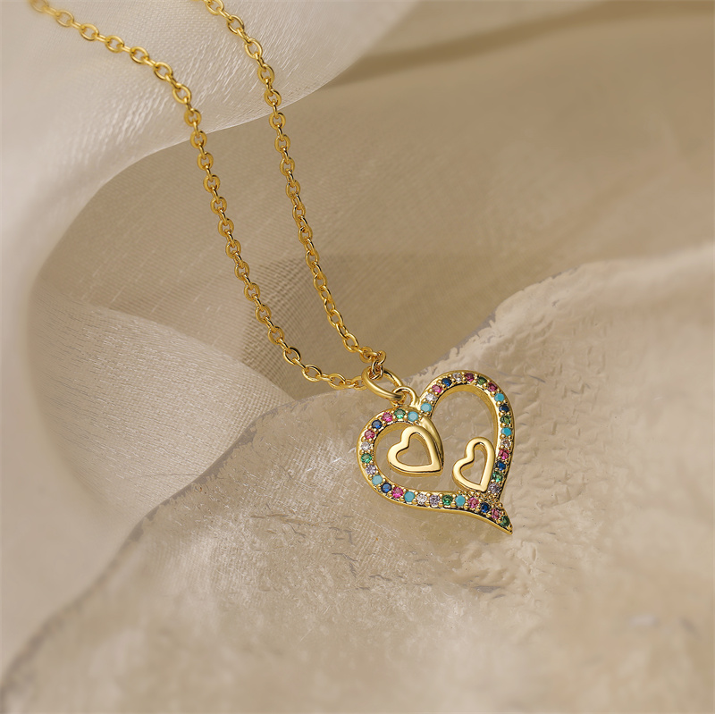 Ig Style Simple Style Heart Shape Copper Plating Inlay Zircon Gold Plated Pendant Necklace display picture 8