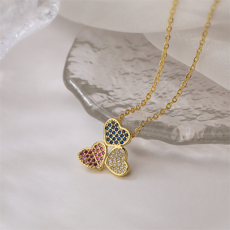 Ig Style Simple Style Heart Shape Copper Plating Inlay Zircon Gold Plated Pendant Necklace display picture 7