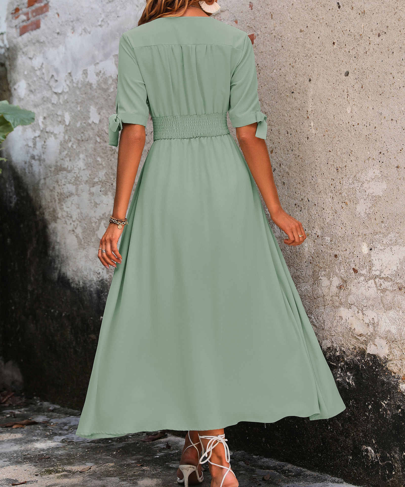 Women's Regular Dress Elegant V Neck Short Sleeve Solid Color Midi Dress Daily Tea Party display picture 5