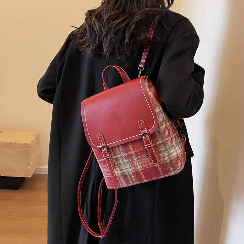 امرأة صوفي اللون الصامد أنيق خيوط الخياطة نموذج عمودي غطاء الوجه حقيبة ظهر الموضة display picture 6