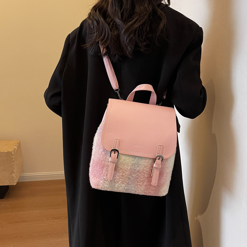 امرأة صوفي اللون الصامد أنيق خيوط الخياطة نموذج عمودي غطاء الوجه حقيبة ظهر الموضة display picture 19